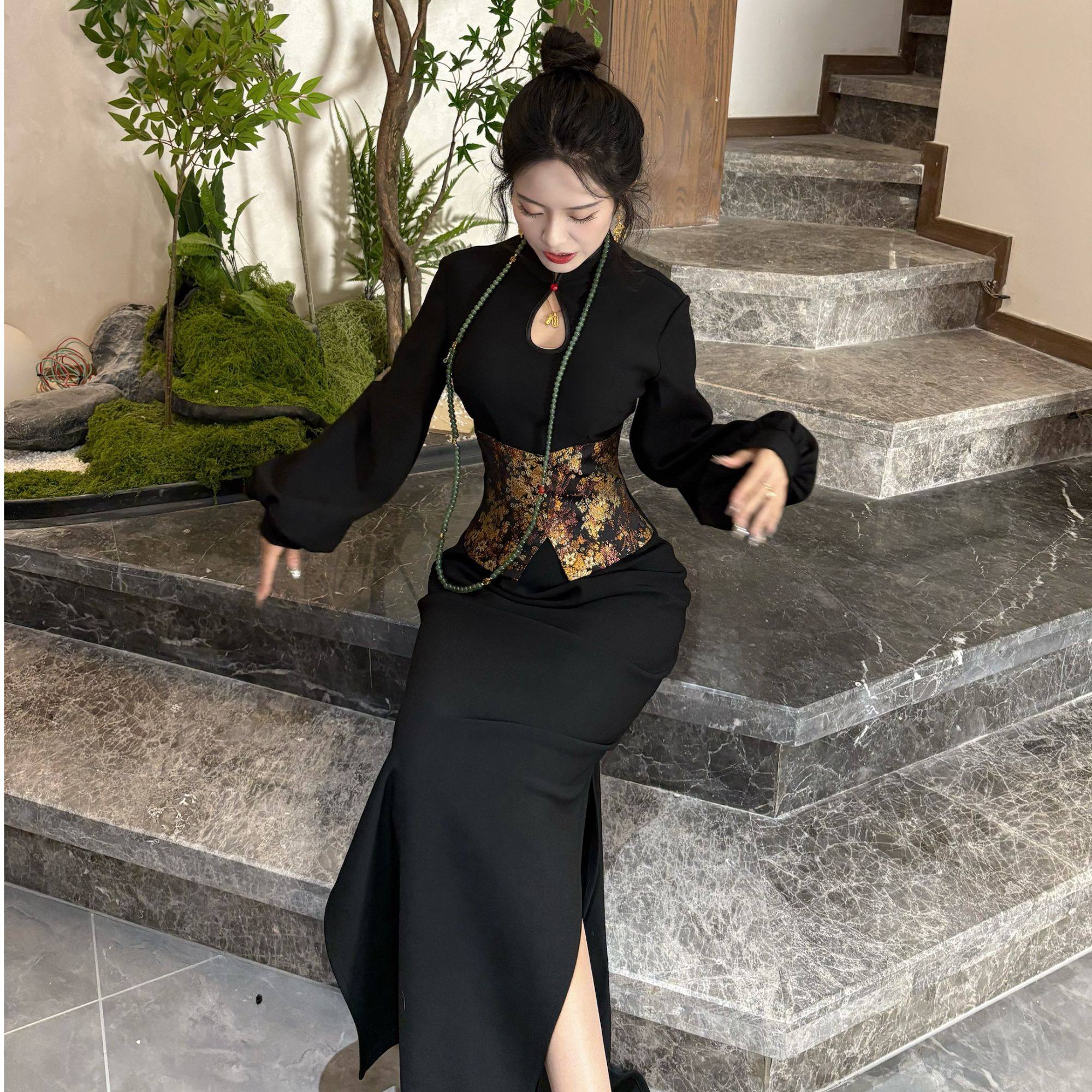 画报夫人原创新中式秋冬气质显瘦旗袍连衣裙 腰封金腰带,淘宝优惠券,粉丝福利购,淘宝优惠卷