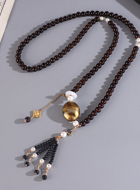 长款仿黑玛瑙项链汉服旗袍配饰