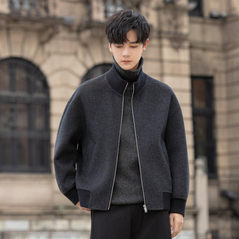 男士毛呢外套秋冬季新款双面羊毛呢子大衣短款立领加厚宽松夹克潮,淘宝优惠券,粉丝福利购,淘宝优惠卷