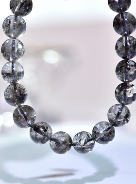 兜兜珠宝  天然黑闪灵圆珠手链 黑色闪灵钻手串水晶散珠批发