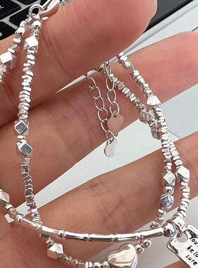 不规则碎银几两手链爱心方牌银手链新款竹节休闲女生闺蜜礼物饰品