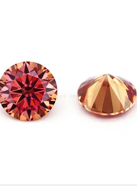 正品圆形橙色莫桑钻石日落彩虹色moissanite宝石裸钻diy戒指耳钉