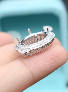 轻奢椭圆形吊坠空托白金项链diy