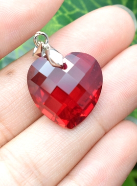 心形红宝石吊坠女款鸽血红爱心项链坠子正红色桃心挂件挂坠子