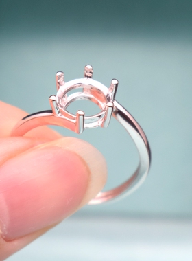 扭臂款圆形纯银戒指镀戒指空托