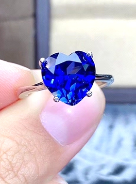 蓝宝石心形戒指坦桑石皇家蓝色纯银女戒百搭韩版镀白金潮diy