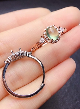 镶钻椭圆形纯银戒指空托女款韩版