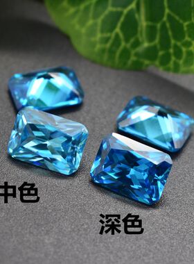 托帕石裸石原石条形长方形戒面海蓝宝石裸钻蓝色宝石戒指主石