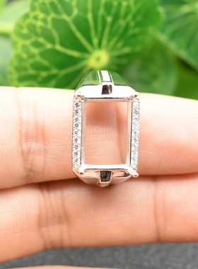 男士长方形戒指白金镶嵌纯银空托