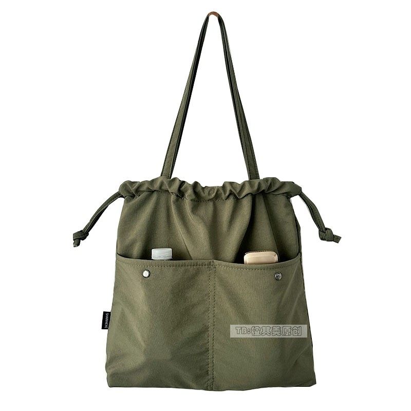 轻便防水尼龙布包包女秋冬2025新款抽绳单肩托特包通勤上学装书包,淘宝优惠券,粉丝福利购,淘宝优惠卷