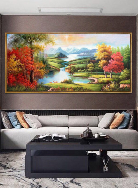 纯手绘油画欧式靠山画客厅装饰画