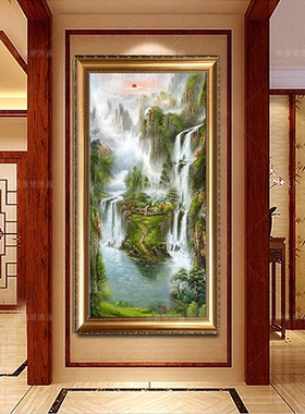 风景玄关过道走廊竖版手绘油画