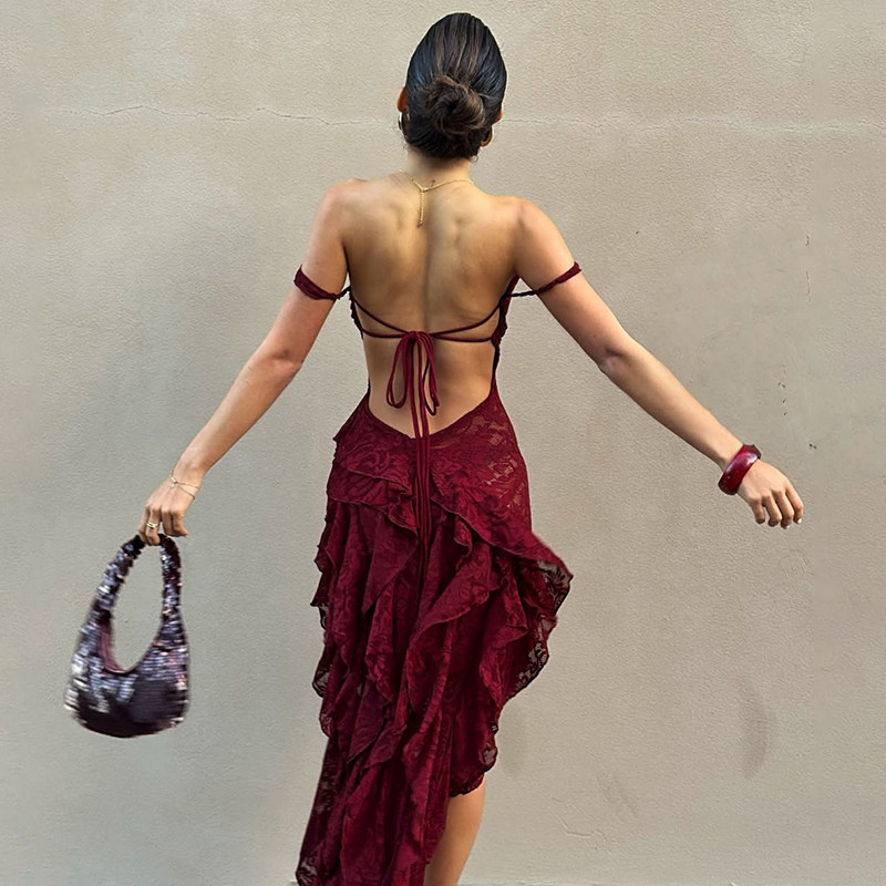 #Sisjuly#泰兰德冷感氛围街拍性感堆叠系带连衣裙女 透视修身短裙,淘宝优惠券,粉丝福利购,淘宝优惠卷