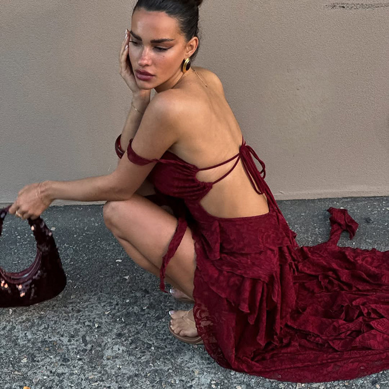 #Sisjuly#泰兰德冷感氛围街拍性感堆叠系带连衣裙女 透视修身短裙,淘宝优惠券,粉丝福利购,淘宝优惠卷