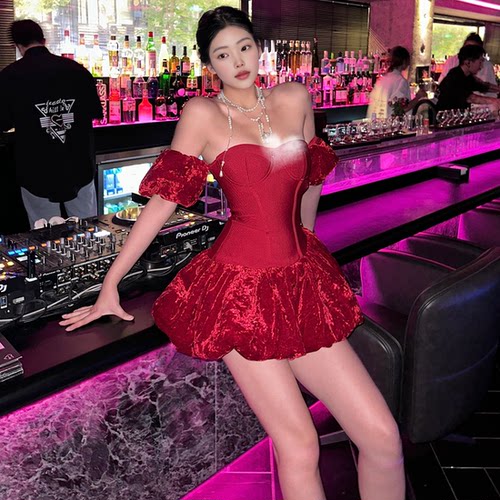 #Sisjuly#圣诞party穿搭 纯欲甜心特调名媛蓬蓬花苞修身连衣裙女 - 图2