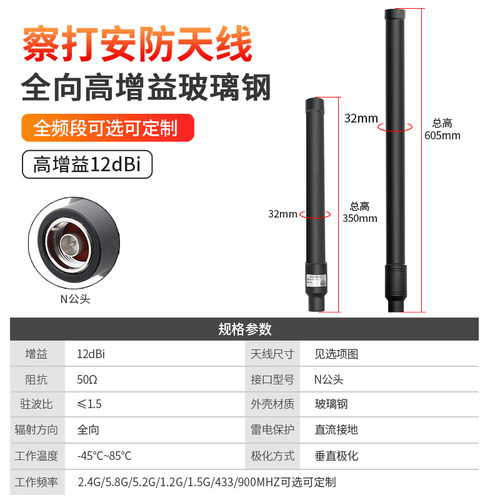 900MHZ 433mhz 2.4G 1.5G  5.8G 1.4G全向无人机玻璃钢增强天线 - 图0