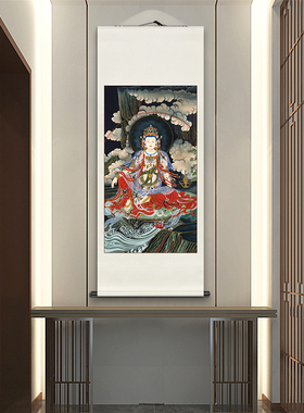 纯手绘工笔画水月观音挂画
