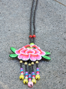 民族风长款毛衣链原创复古手工刺绣荷包百搭首饰民族服装演出配饰