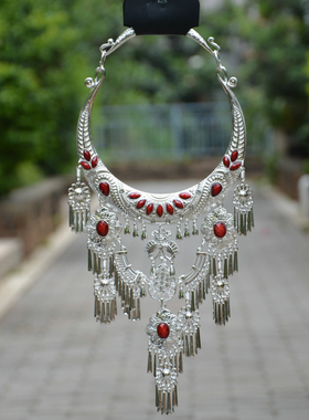 中国民族风特色少数民族彝族景颇族苗族银饰高档项链舞蹈演出配饰