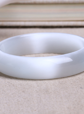 白色/月牙白纯净猫眼水晶石加厚手镯 光亮面中宽搭配玉镯子