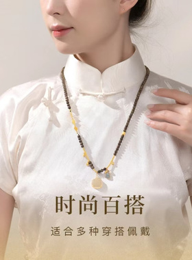天然沉香木项链女款S925银镀金