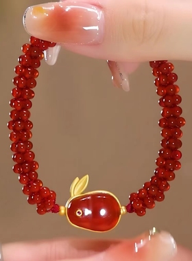 原创设计女款玉髓玛瑙兔子手链潮