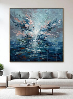现代简约抽象手绘油画客厅沙发背景装饰画海鸥海浪有框挂画高级感