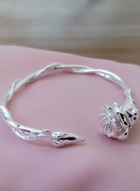 听白手作蔷薇花藤蔓女生纯银手镯