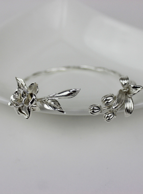 听白手作纯银手镯栀子花和柑橘花