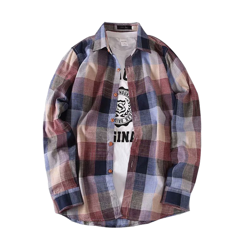 潮人酷男装服饰男士宽松格子衬衫外套夏季长袖衬衫休闲上衣韩版薄款男装衬衣潮流3