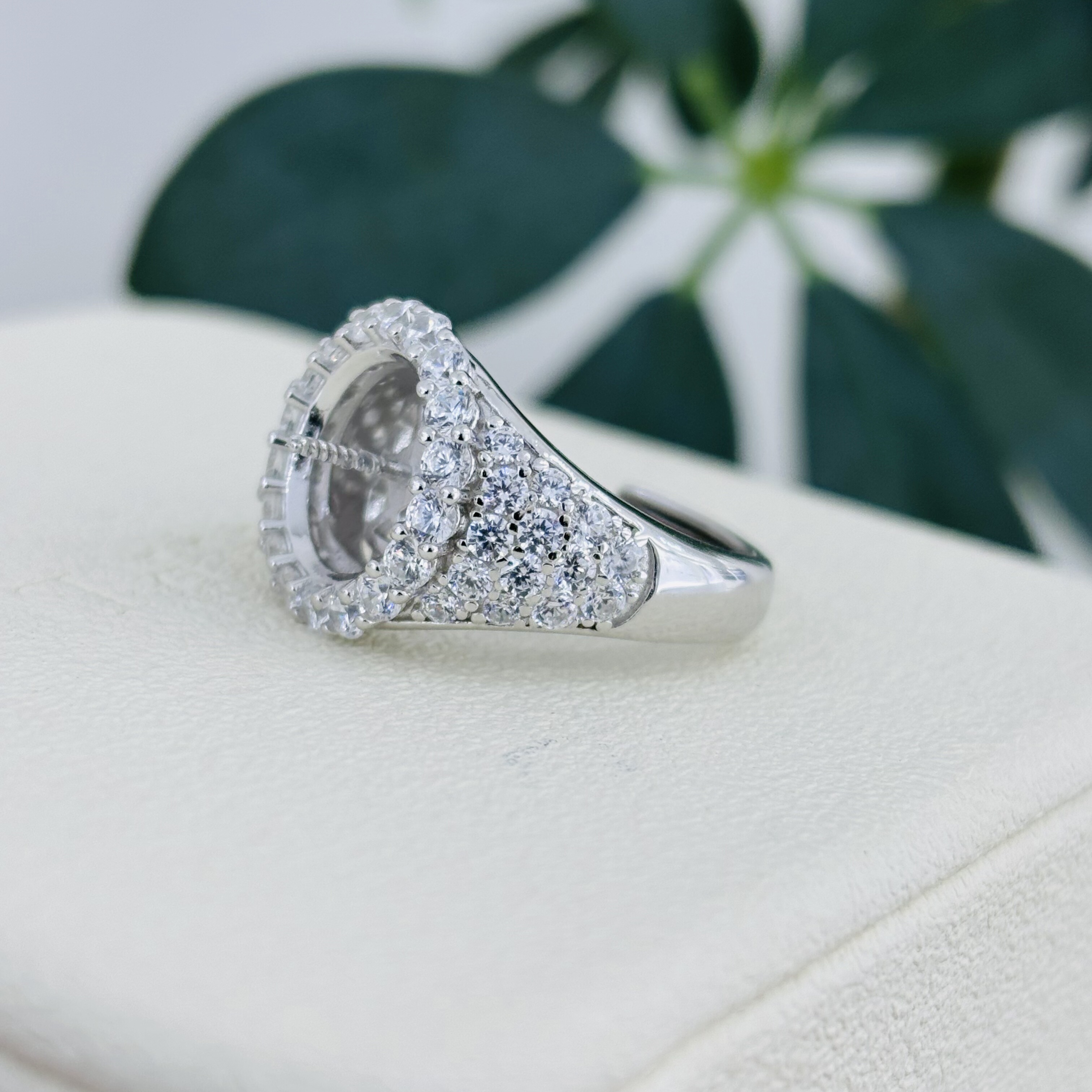 DIY Seiko sterling silver S925 diamond zircon sunflower ring can be equipped with 12mm pearl inner wall mesh
