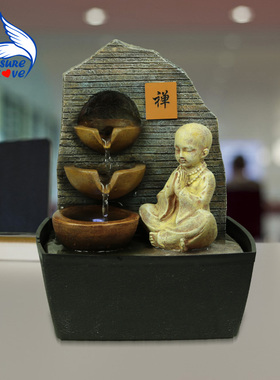 正品风水轮流水喷 小和尚创意礼室品 办泉公假 家居办山公桌面摆