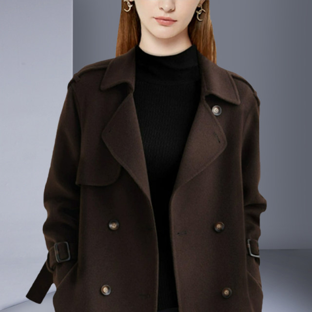High-end Hepburn style slim wool wool coat