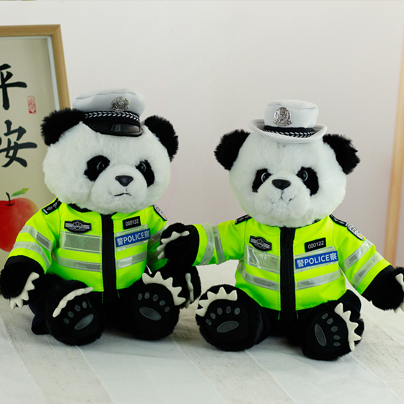 警察熊猫玩偶毛绒玩具交警大熊猫警官熊公仔单位活动安全宣传礼品 - 图0