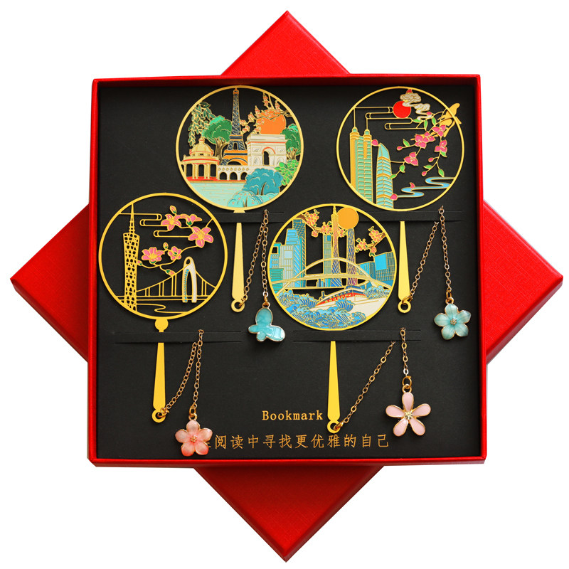 广州特色景点书签广州塔小蛮腰金属镂空团扇旅游纪念品学生用礼物