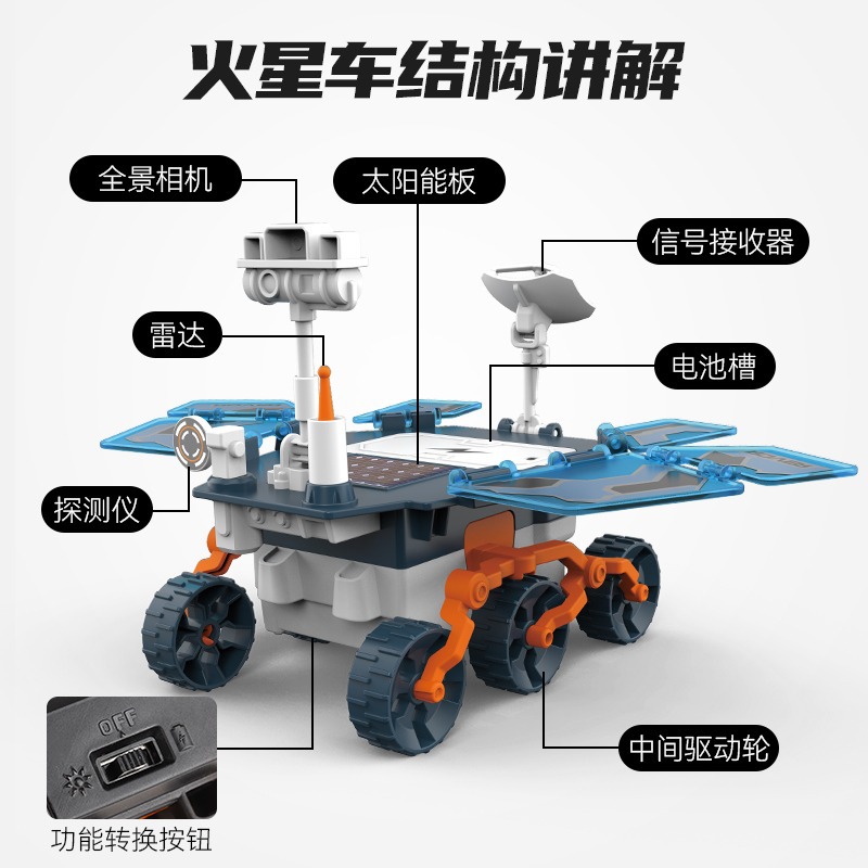 STEAM科教玩具太阳能火星探测车学生拼装车自发电科学实验DIY模型 - 图1