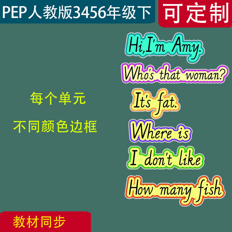 pep人教版小学英语三四五六年级下册教师学句子大小标题板书卡片-图0