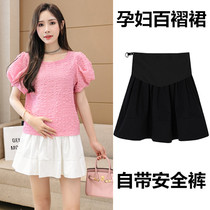 2022 Summer Pregnant Women Short Skirts Tb Pleats Dress Trendy Outside Wearing Tide Moms Half Body Dress Summer Style Suit A dresses summer