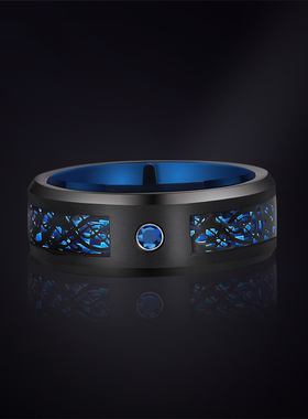 飒雅潮男钨金欧美时尚蓝色戒指