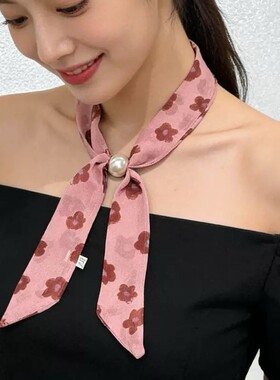 春秋季氛围感丝巾项链女百搭围巾飘带衬衫领口装饰高级感发带配饰