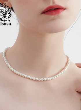 皇家莎莎细款素圈贝珠项链颈链轻奢高级感百搭锁骨链时尚配饰品女