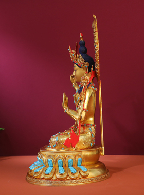 藏式文殊菩萨镶嵌宝石双莲座款