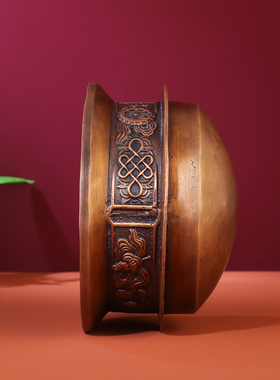 紫铜藏式八吉祥铜锅摆件