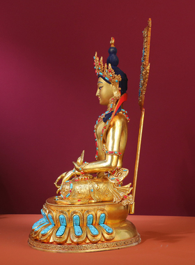 藏式地藏王菩萨镶嵌宝石双莲座款