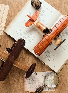 复古木质飞机 摆件创意家居桌面飞机模型装饰摆件木质跨境工艺品