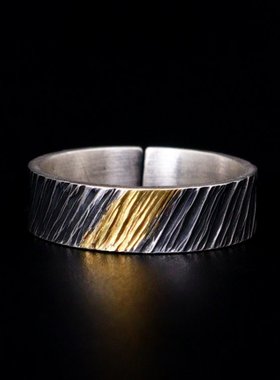 轻奢锤纹古法点缀黑暗系情侣戒指