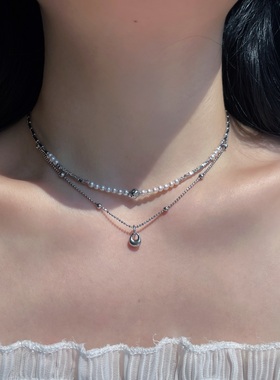 小众设计纯银珍珠叠戴项链锁骨链