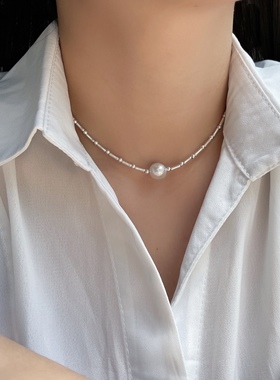 天然珍珠纯银锁骨链项链小众高级