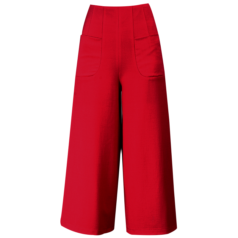 春夏高腰裙裤红色裤裙修身休闲裤 懿人薇子休闲裤