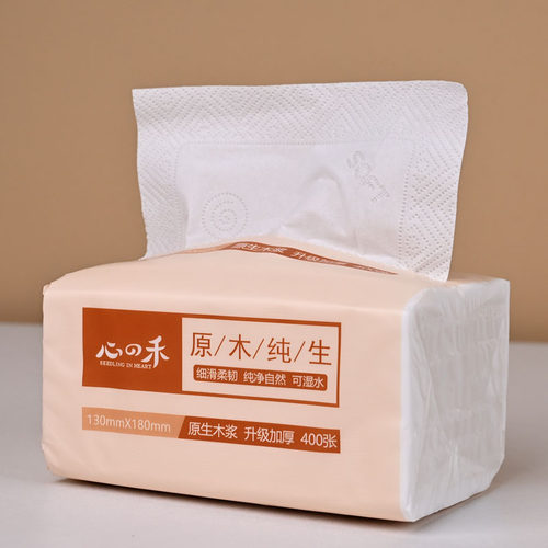 心禾抽纸400张80包原木纯生纸巾餐巾纸面巾纸家用卫生纸整箱10提 - 图1